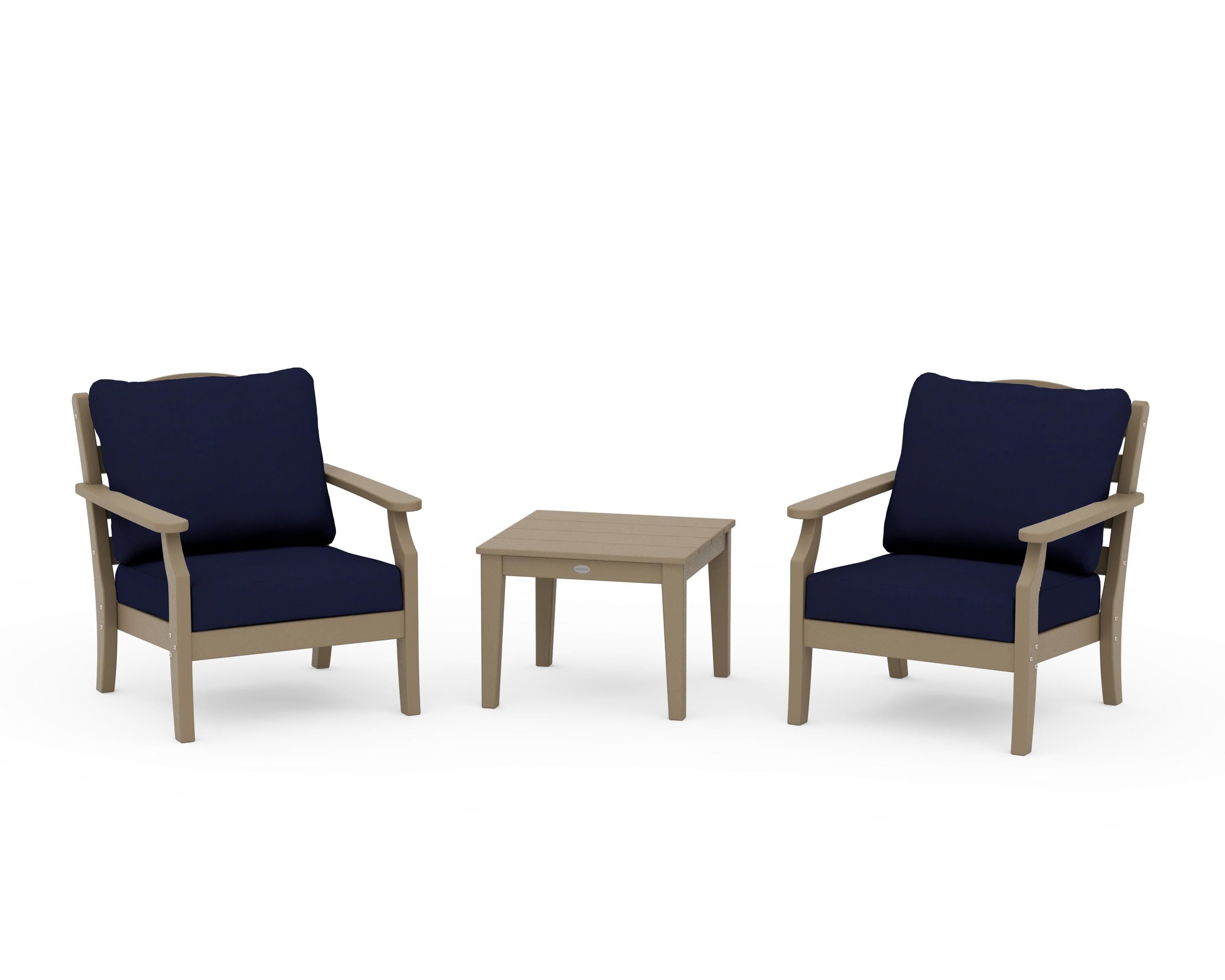 Draper James™ by  POLYWOOD® Savannah 3-Piece Deep Seating Set in Vintage Sahara / Navy