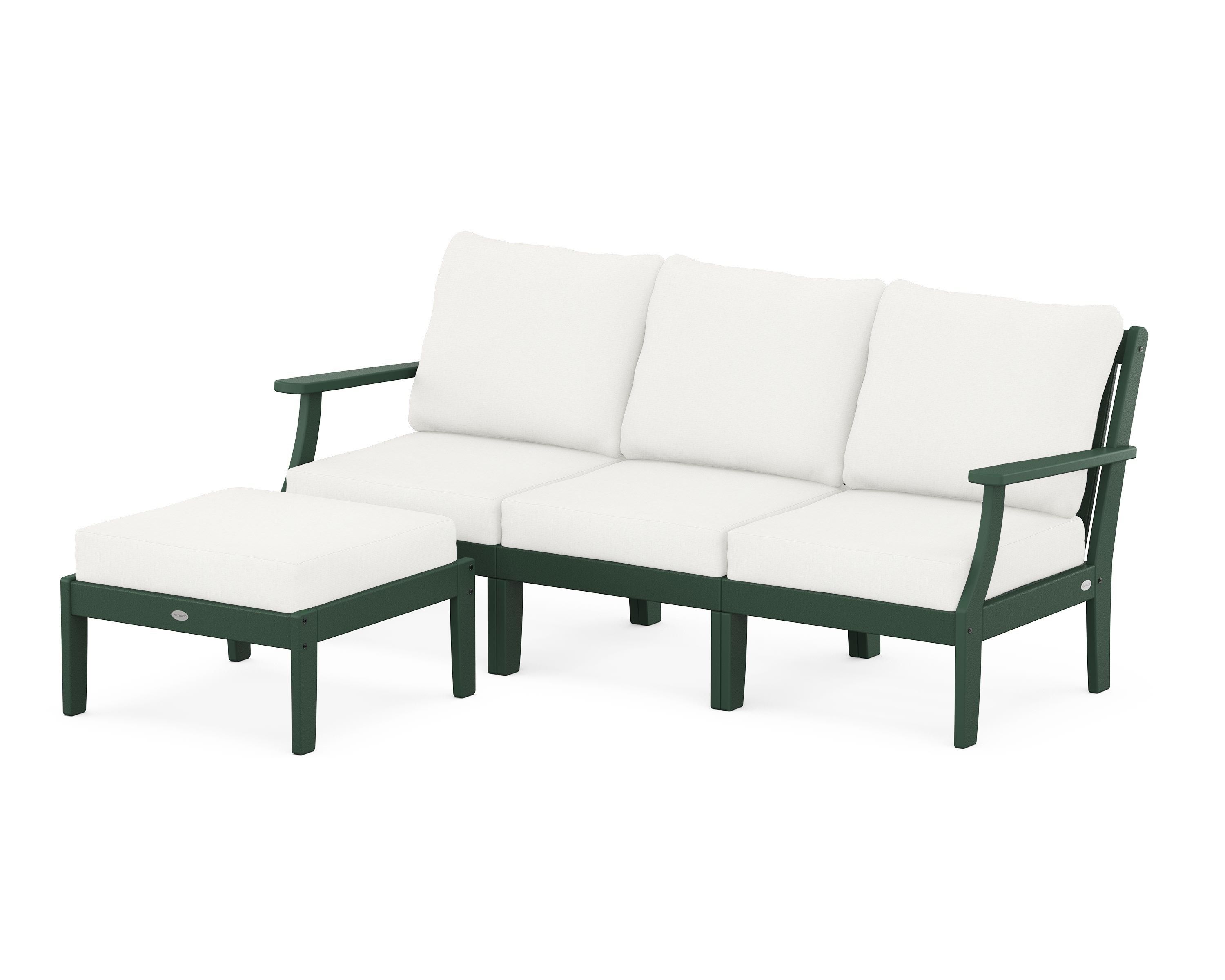 POLYWOOD® Braxton Modular 4-Piece Deep Seating Set with Ottoman in Green / Natural Linen