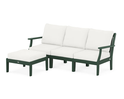 POLYWOOD® Braxton Modular 4-Piece Deep Seating Set with Ottoman in Green / Natural Linen