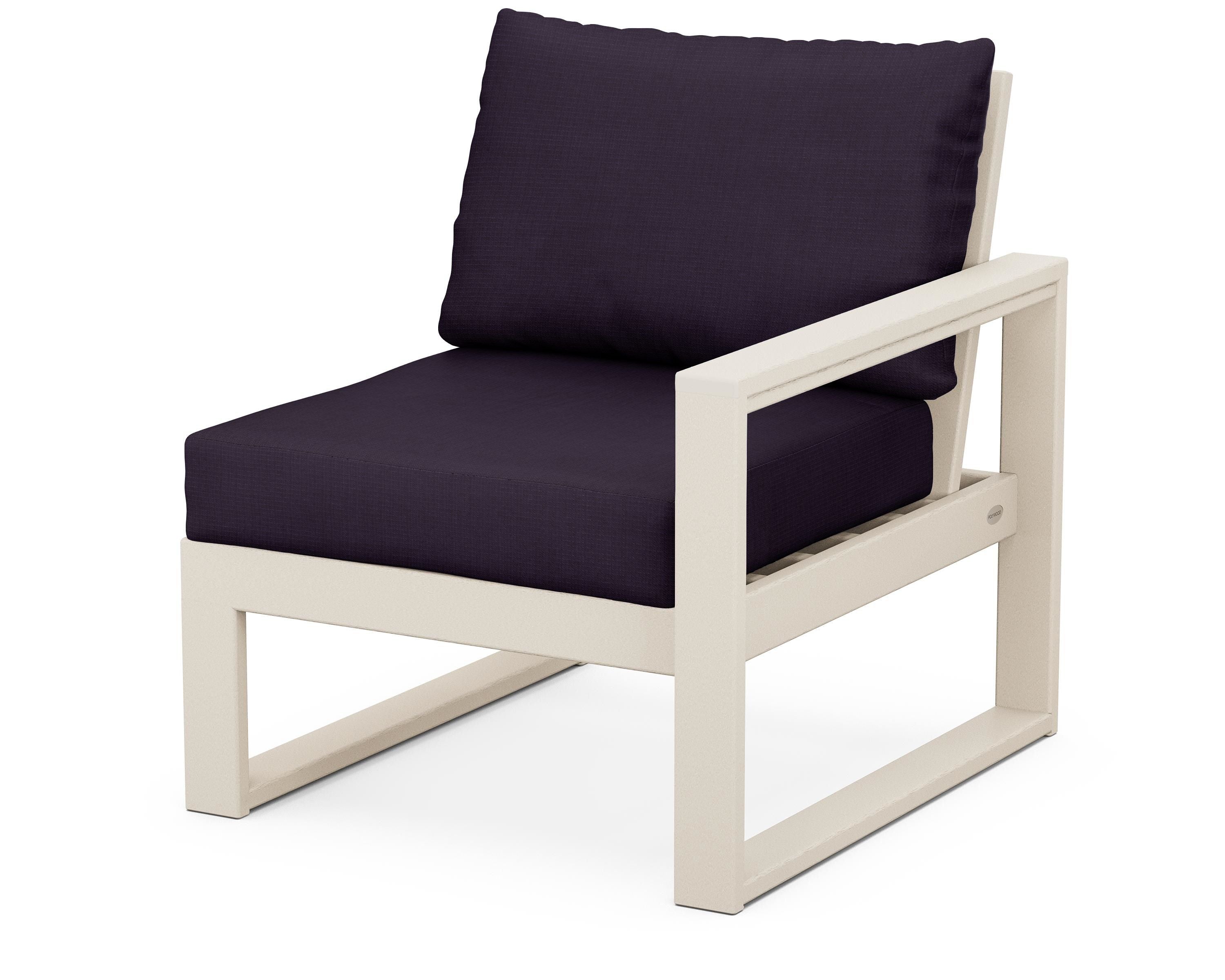 POLYWOOD® EDGE Modular Right Arm Chair in Sand / Navy Linen