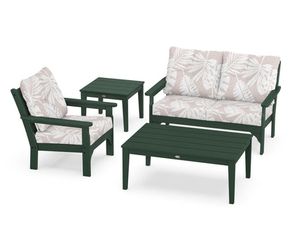 POLYWOOD® Vineyard 4-Piece Deep Seating Set in Green / Leaf Dune Burlap