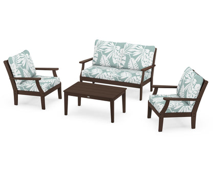POLYWOOD® Braxton 4-Piece Deep Seating Chair Set in Mahogany / Leaf Glacier Spa