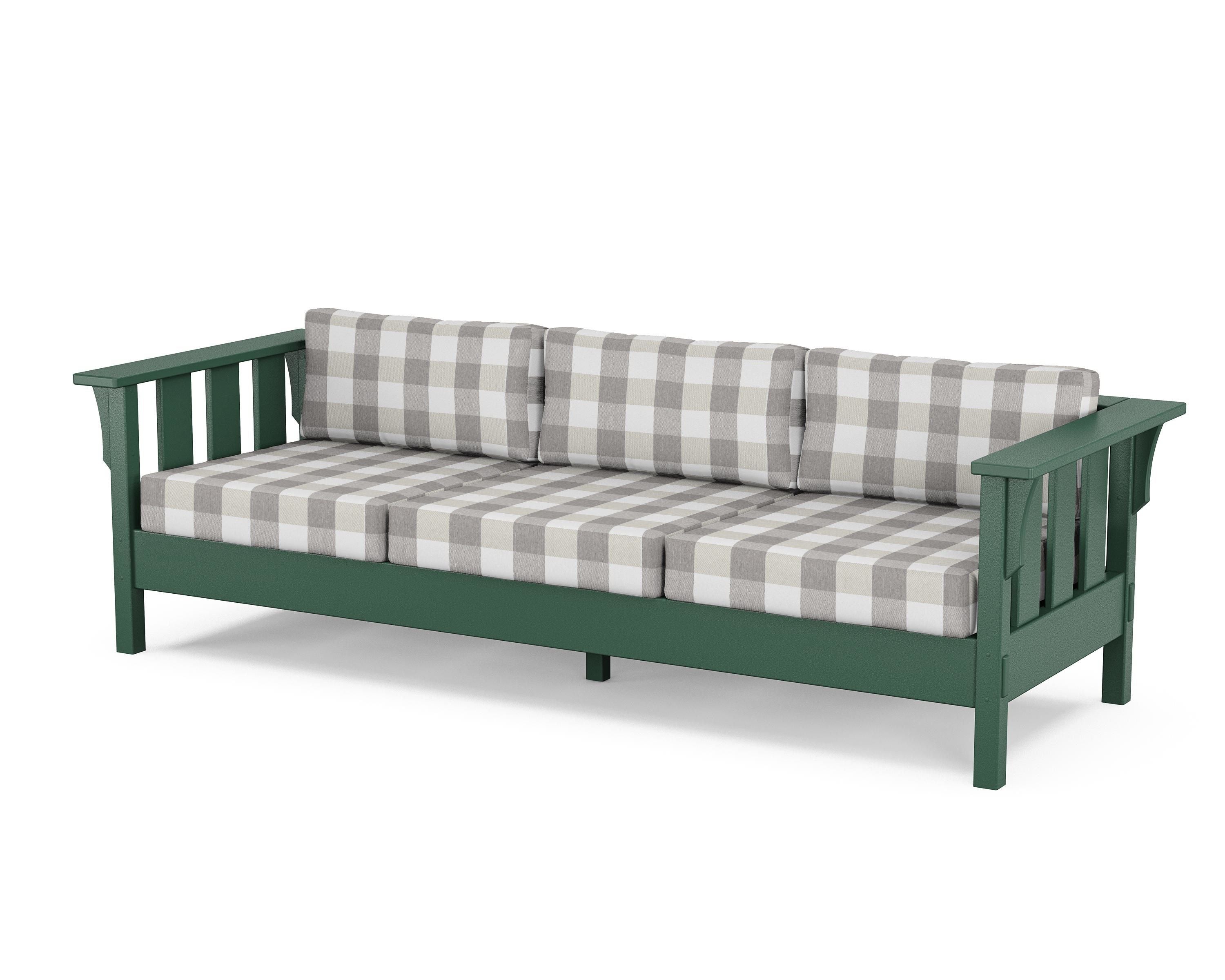Martha Stewart by POLYWOOD® Acadia Deep Seating Sofa in Green / Buffalo Plaid Grey Mist