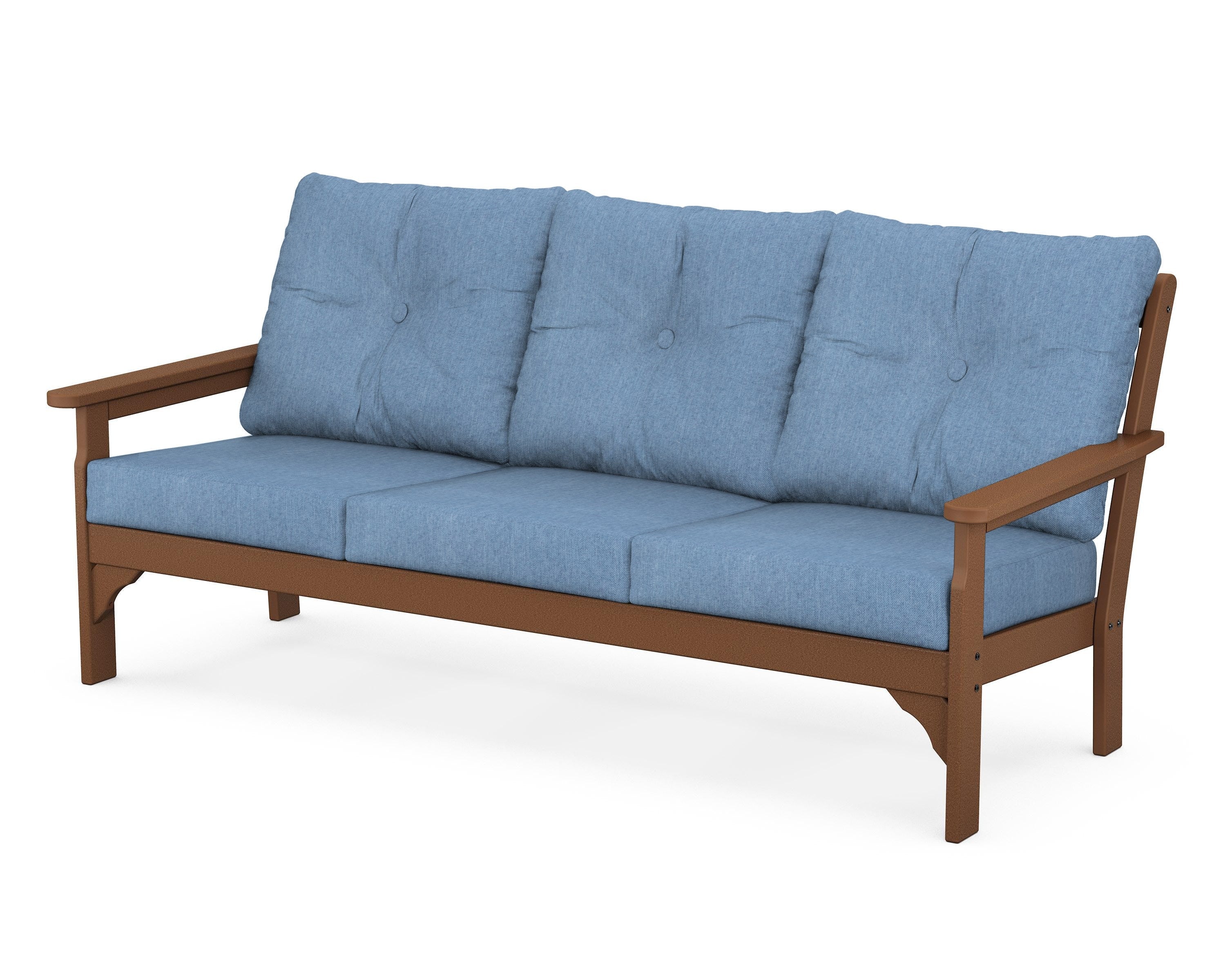POLYWOOD® Vineyard Deep Seating Sofa in Teak / Sky Blue