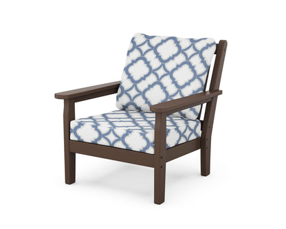 POLYWOOD® Chippendale Deep Seating Chair in Mahogany / Trellis Sky Blue