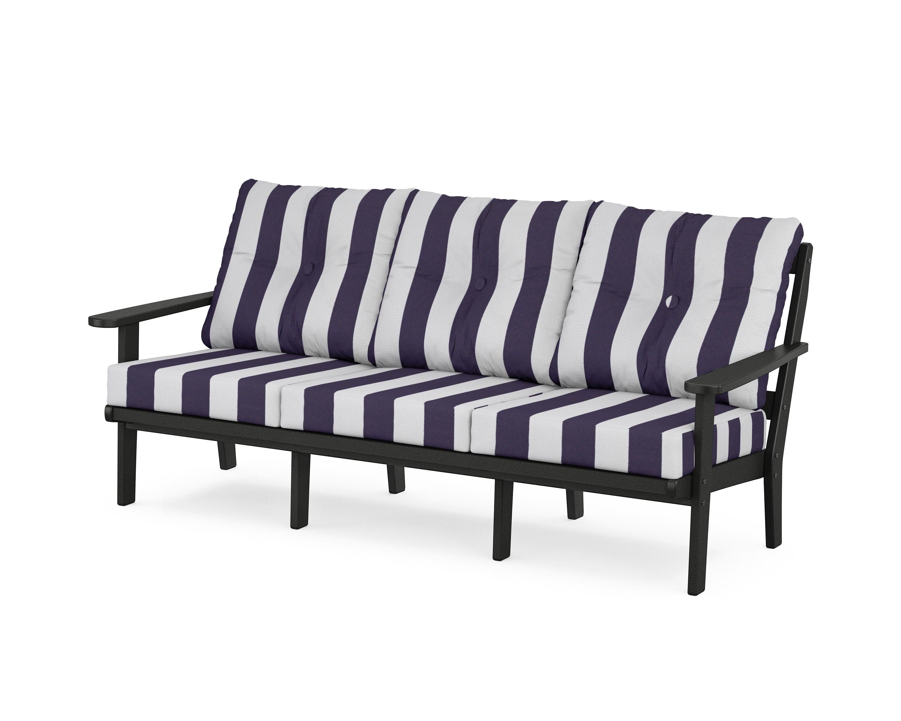 POLYWOOD® Mission Deep Seating Sofa in Black / Cabana Stripe Navy