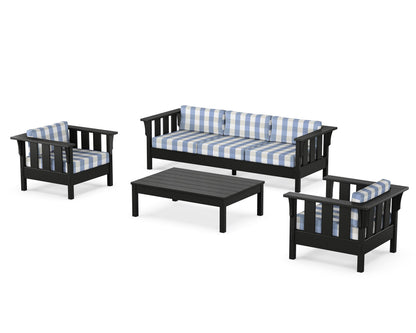 Martha Stewart by POLYWOOD® Acadia 4-Piece Deep Seating Set with Sofa in Black / Buffalo Plaid Sky Blue