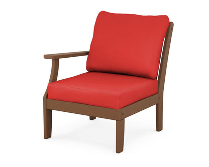 POLYWOOD® Braxton Modular Left Arm Chair in Teak / Crimson Linen