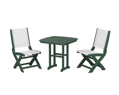 POLYWOOD® Coastal Folding Side Chair 3-Piece Dining Set in Green / White Sling