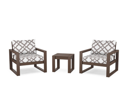 POLYWOOD® EDGE Sectional 3-Piece Deep Seating Set in Mahogany / Trellis Grey Mist
