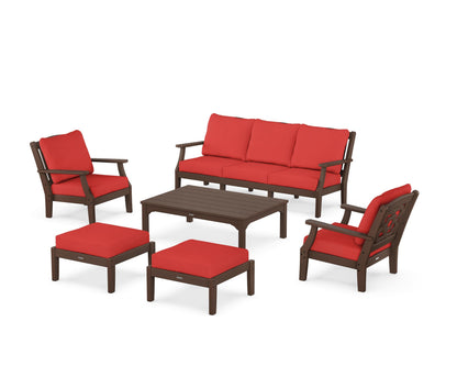 Martha Stewart by POLYWOOD® Chinoiserie 6-Piece Lounge Sofa Set in Mahogany / Crimson Linen