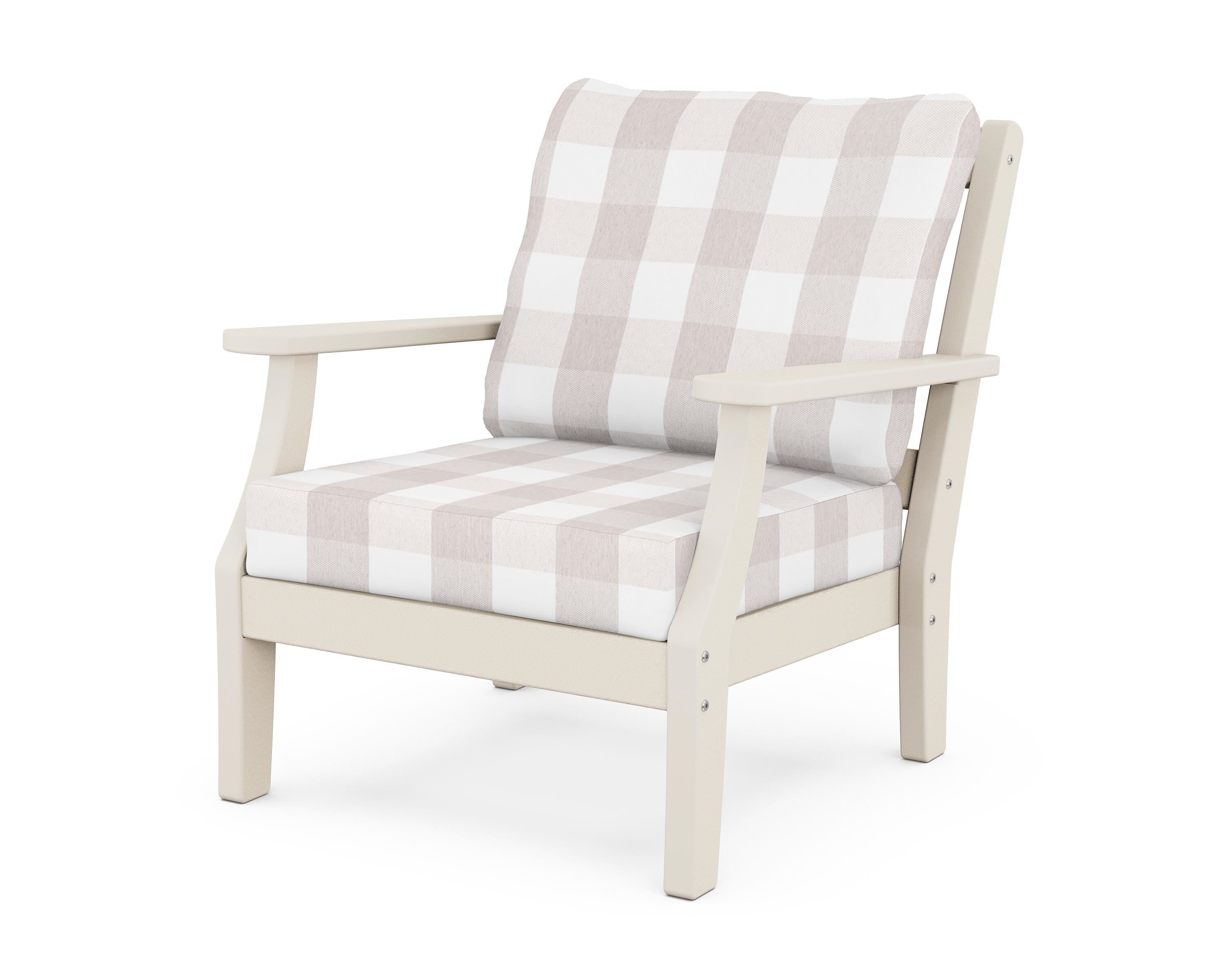 Martha Stewart by POLYWOOD® Chinoiserie Deep Seating Chair in Sand / Buffalo Plaid Dune Burlap
