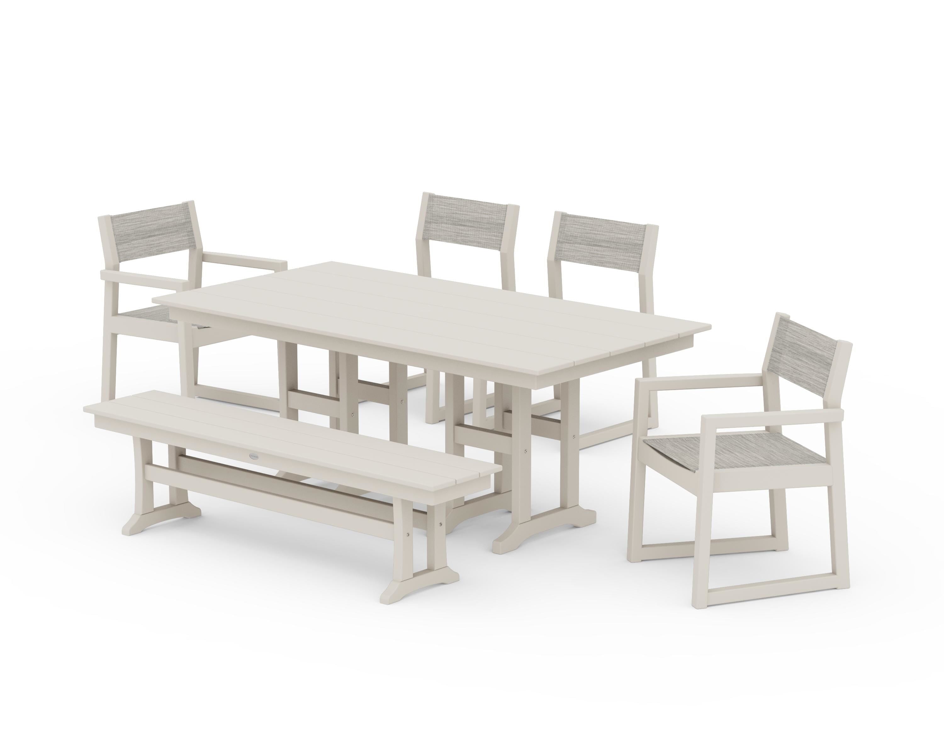 POLYWOOD® EDGE Sling 6-Piece Farmhouse Dining Set in Sand / Birch Sling