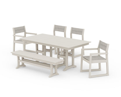 POLYWOOD® EDGE Sling 6-Piece Farmhouse Dining Set in Sand / Birch Sling