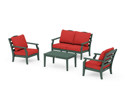 Draper James™ by  POLYWOOD® Savannah 4-Piece Deep Seating Set with Loveseat in Green / Crimson Linen