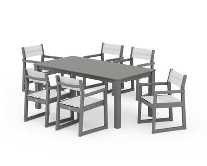 POLYWOOD® EDGE Sling Arm Chair 7-Piece Parsons Dining Set in Slate Grey / White Sling