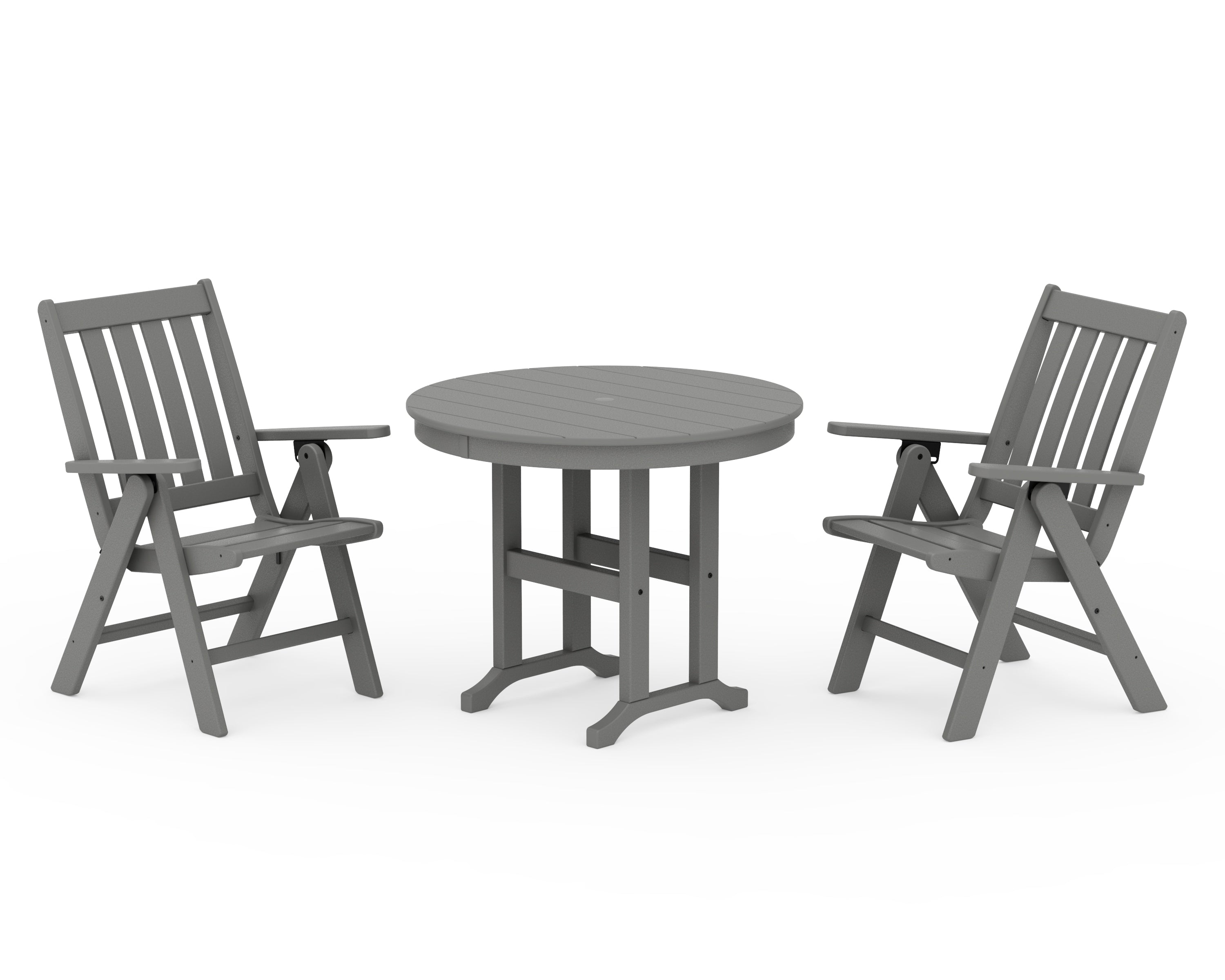 POLYWOOD® Vineyard Folding Chair 3-Piece Round Dining Set in Slate Grey