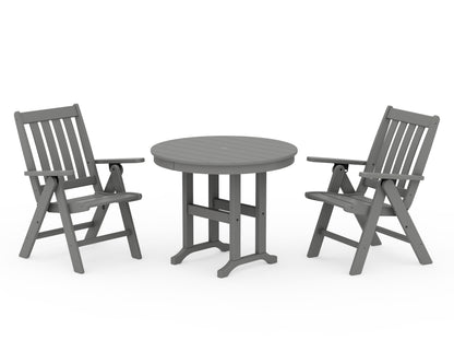POLYWOOD® Vineyard Folding Chair 3-Piece Round Dining Set in Slate Grey