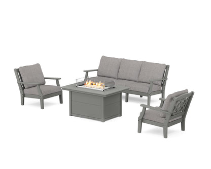 Martha Stewart by POLYWOOD® Chinoiserie Deep Seating Fire Pit Table Set in Slate Grey / Grey Mist