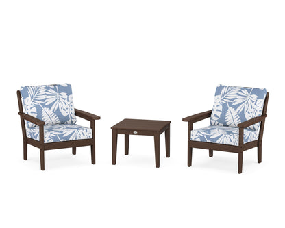 Country Living Cottage 3-Piece Deep Seating Set in Mahogany / Leaf Sky Blue