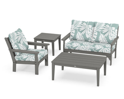 POLYWOOD® Vineyard 4-Piece Deep Seating Set in Slate Grey / Leaf Glacier Spa