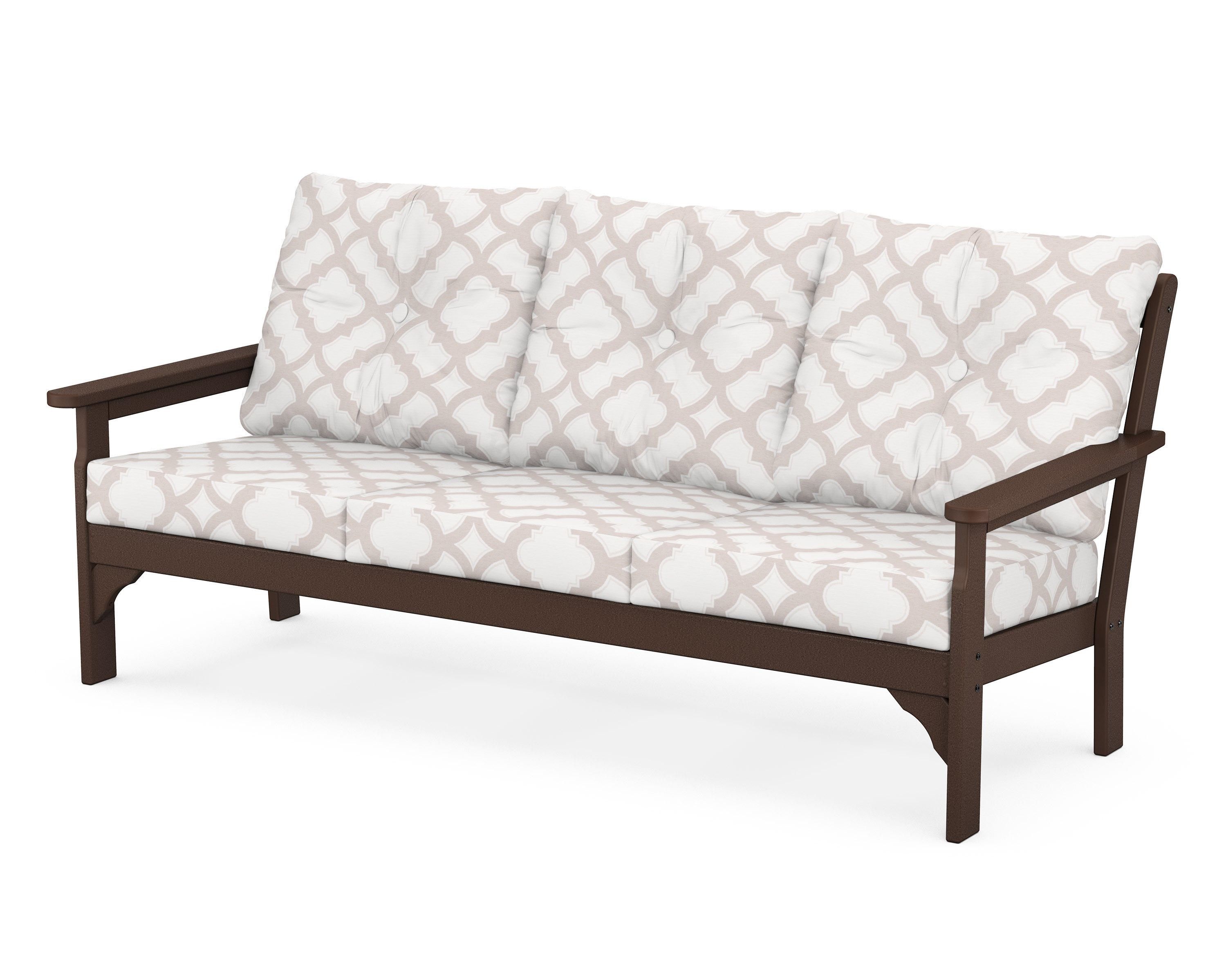POLYWOOD® Vineyard Deep Seating Sofa in Mahogany / Trellis Dune Burlap
