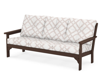POLYWOOD® Vineyard Deep Seating Sofa in Mahogany / Trellis Dune Burlap
