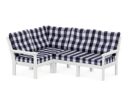 POLYWOOD® Vineyard 4-Piece Sectional in White / Buffalo Plaid Navy