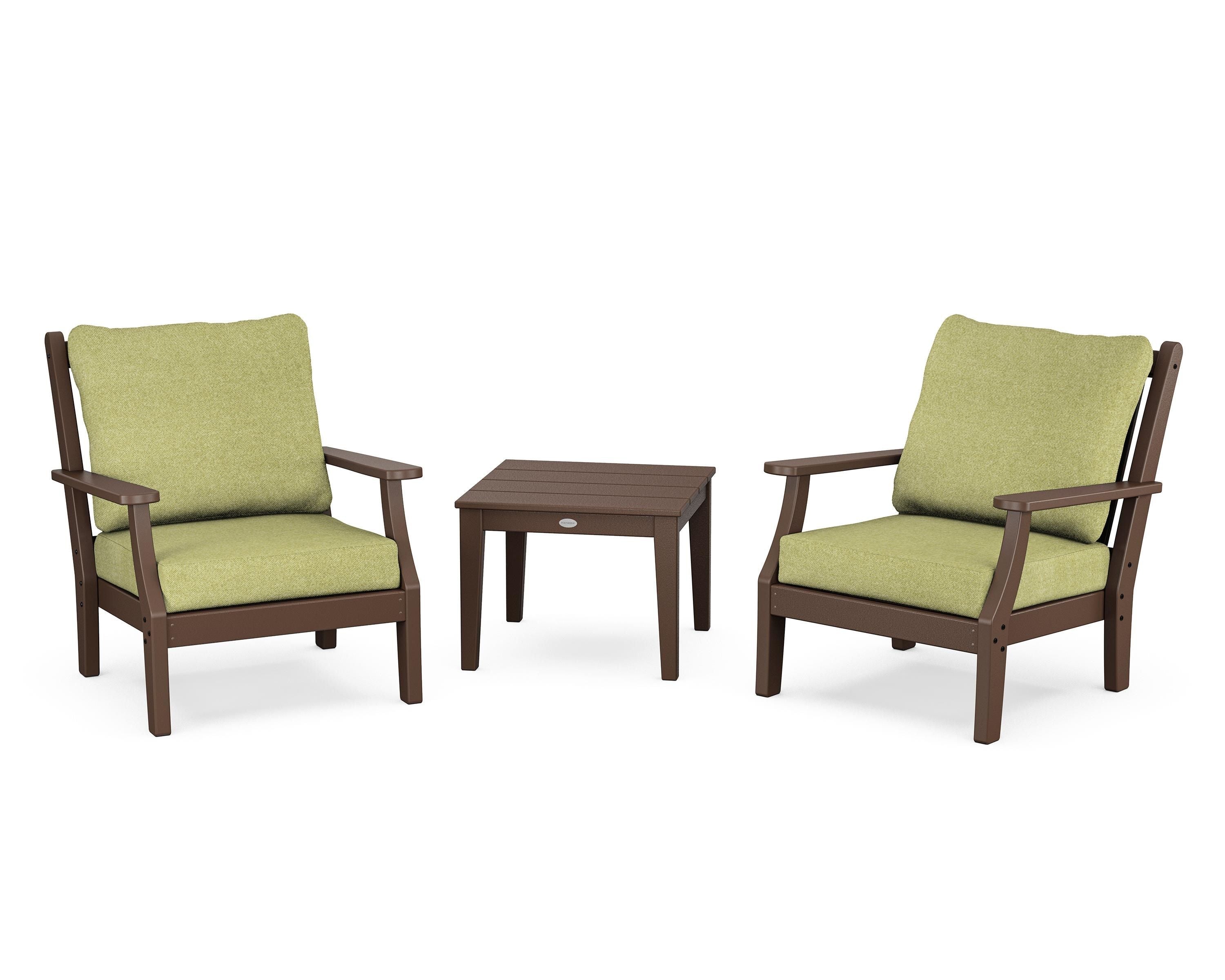 Country Living Wovendale 3-Piece Deep Seating Set in Mahogany / Chartreuse Boucle