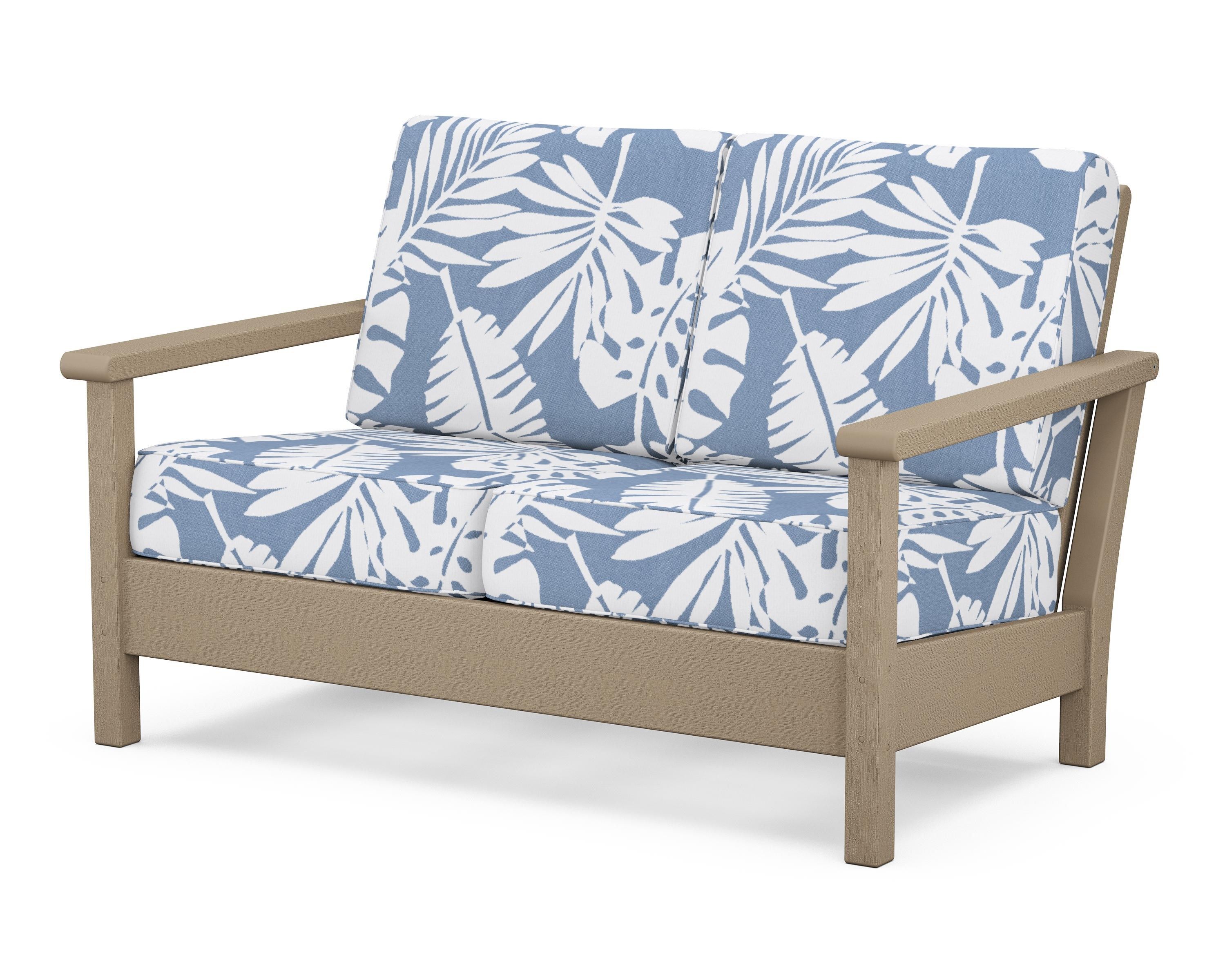 POLYWOOD® Harbour Deep Seating Loveseat in Vintage Sahara / Leaf Sky Blue