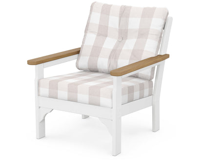 POLYWOOD® Vineyard Deep Seating Chair in White / Natural / Buffalo Plaid Dune Burlap
