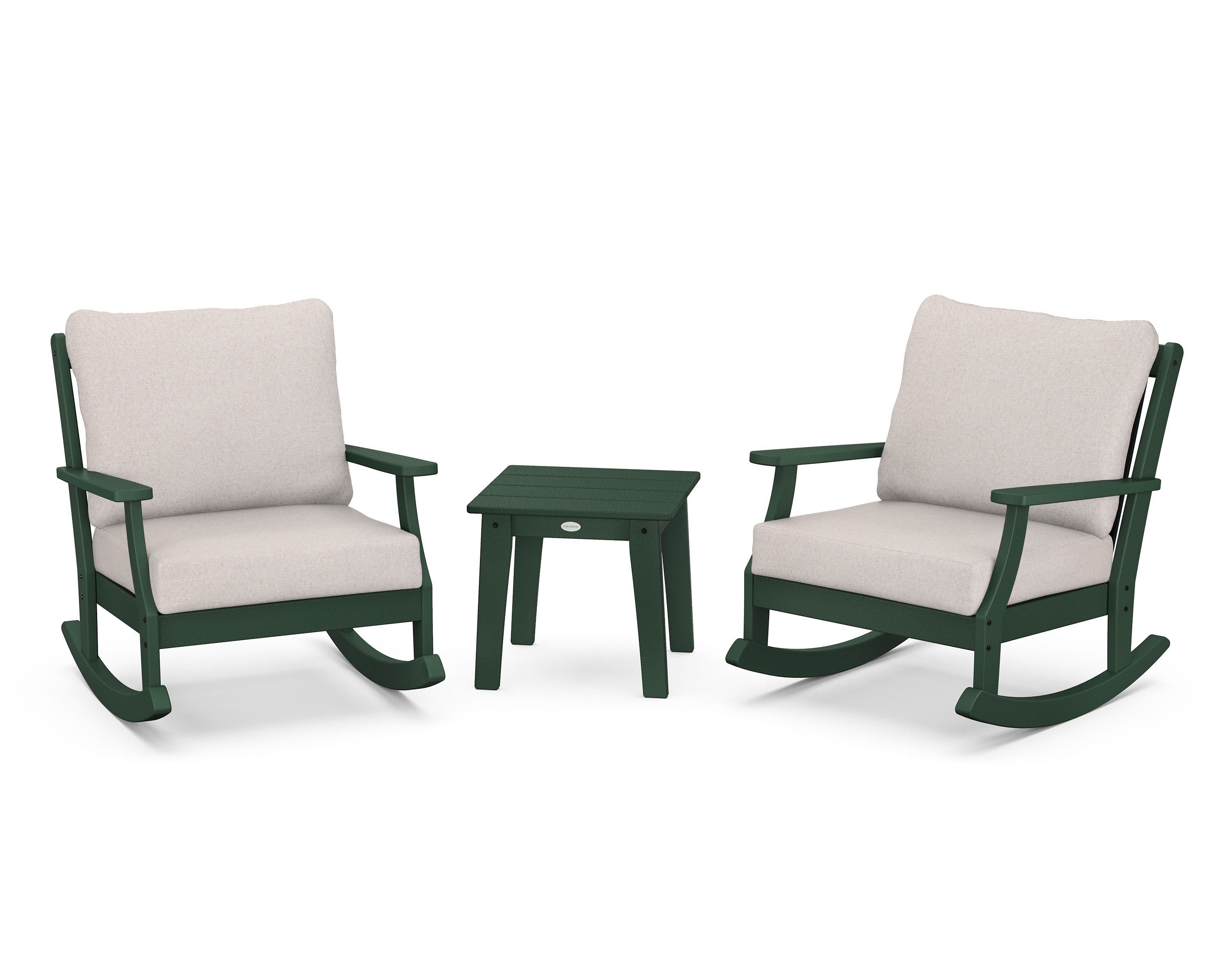 POLYWOOD® Braxton 3-Piece Deep Seating Rocker Set in Green / Dune Burlap