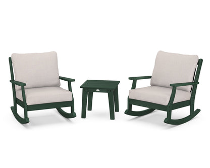 POLYWOOD® Braxton 3-Piece Deep Seating Rocker Set in Green / Dune Burlap