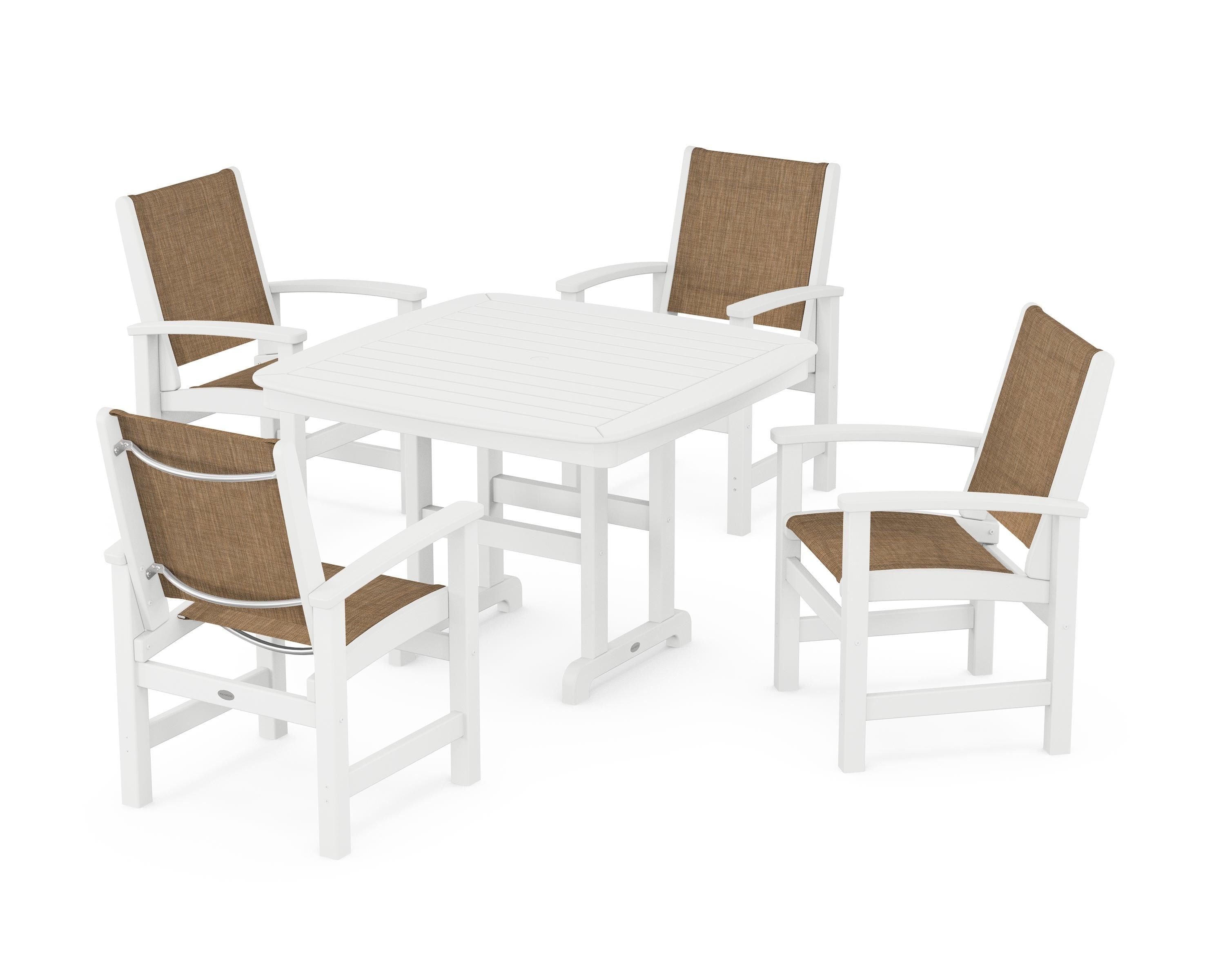 POLYWOOD® Coastal 5-Piece Dining Set in White / Burlap Sling