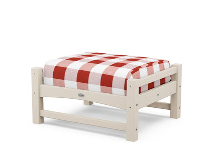 POLYWOOD® Club Ottoman in Sand / Buffalo Plaid Crimson