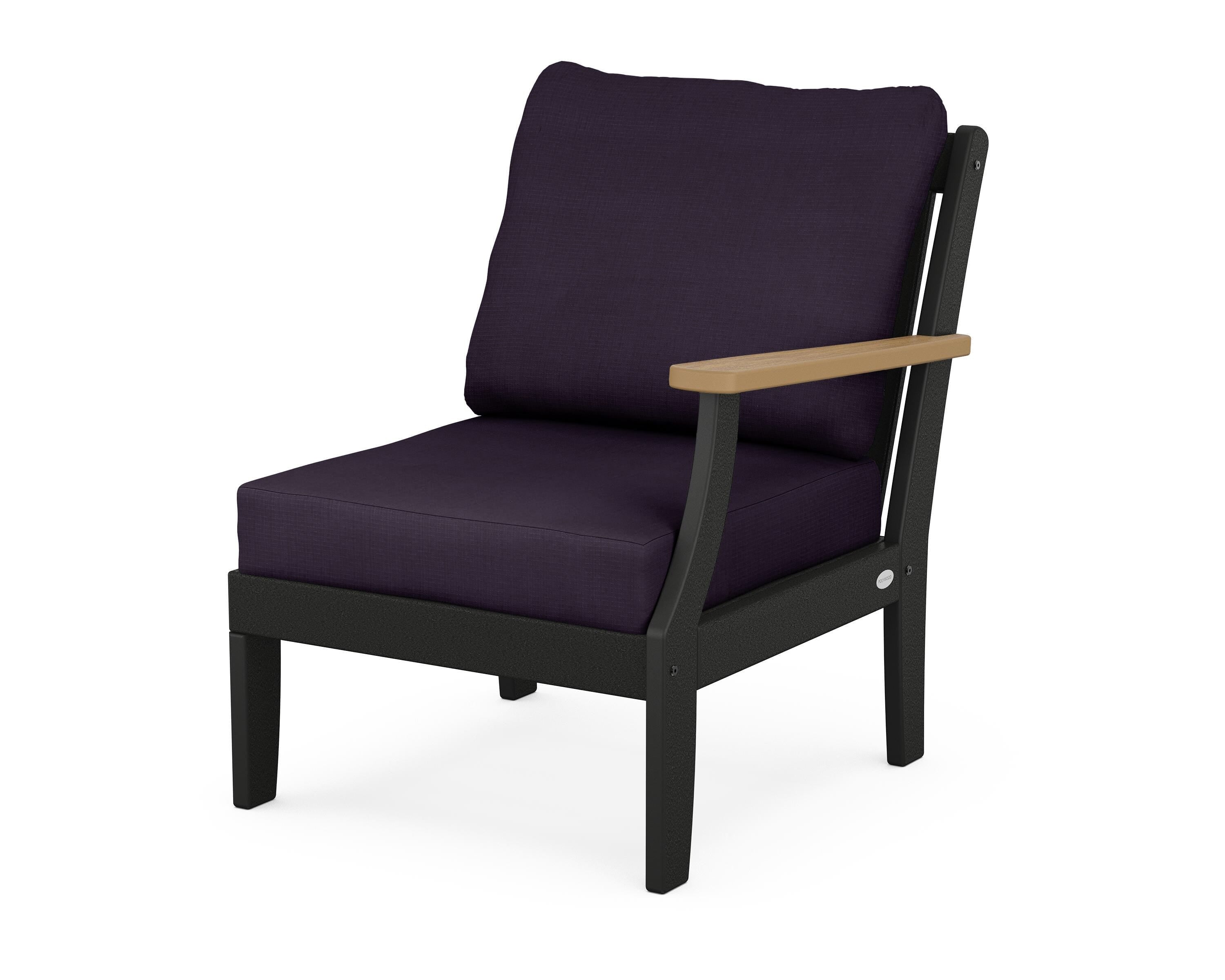 POLYWOOD® Braxton Modular Right Arm Chair in Black / Natural / Navy Linen