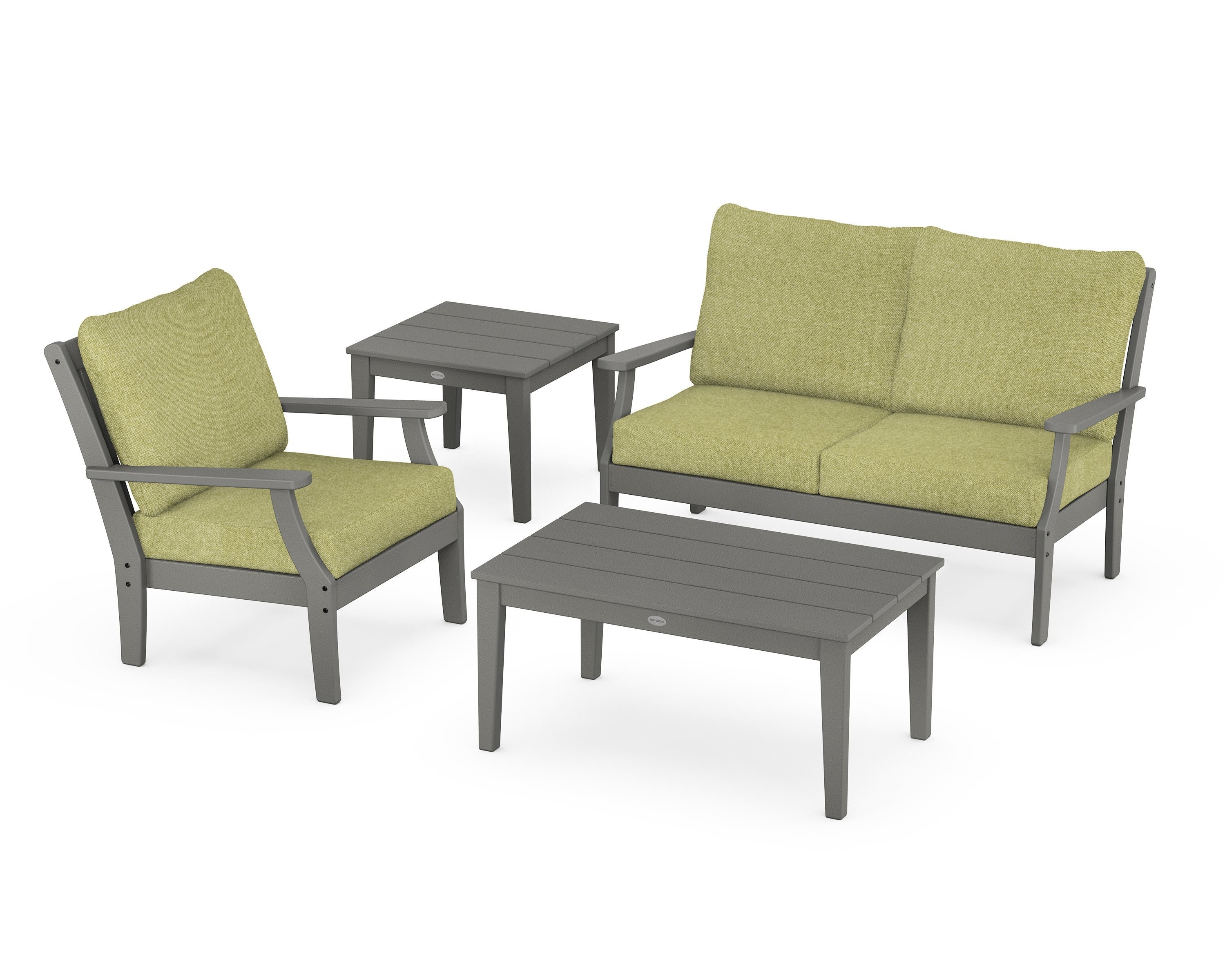 POLYWOOD® Braxton 4-Piece Deep Seating Set in Slate Grey / Chartreuse Boucle