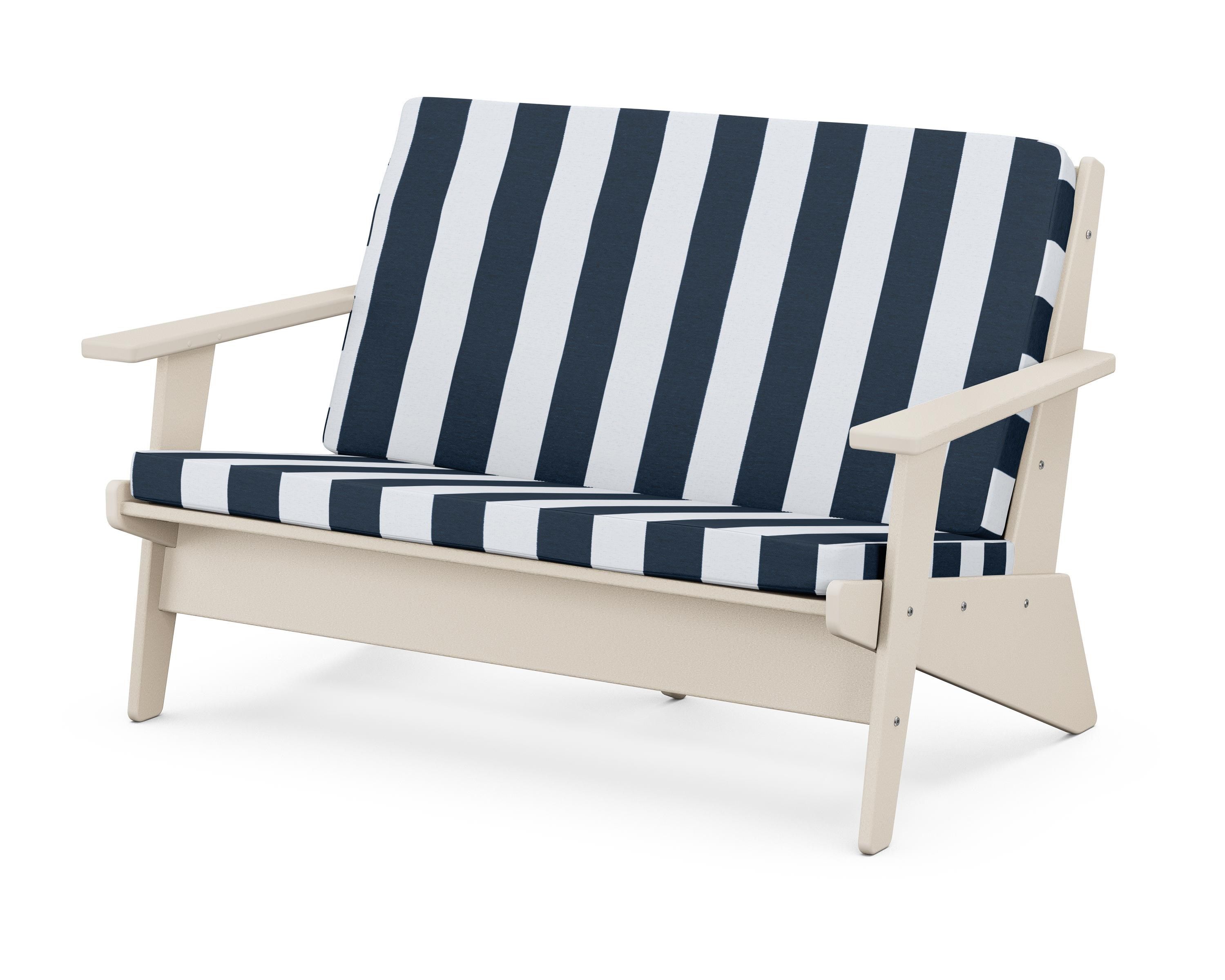 POLYWOOD® Riviera Modern Lounge Loveseat in Sand / Cabana Stripe Marine Indigo