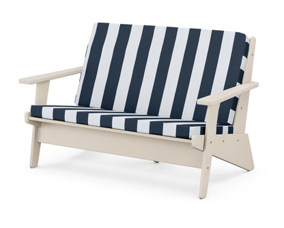 POLYWOOD® Riviera Modern Lounge Loveseat in Sand / Cabana Stripe Marine Indigo