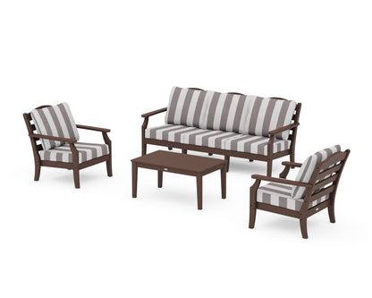 Draper James™ by  POLYWOOD® Savannah 4-Piece Deep Seating Set with Sofa in Mahogany / Cabana Stripe Grey Mist