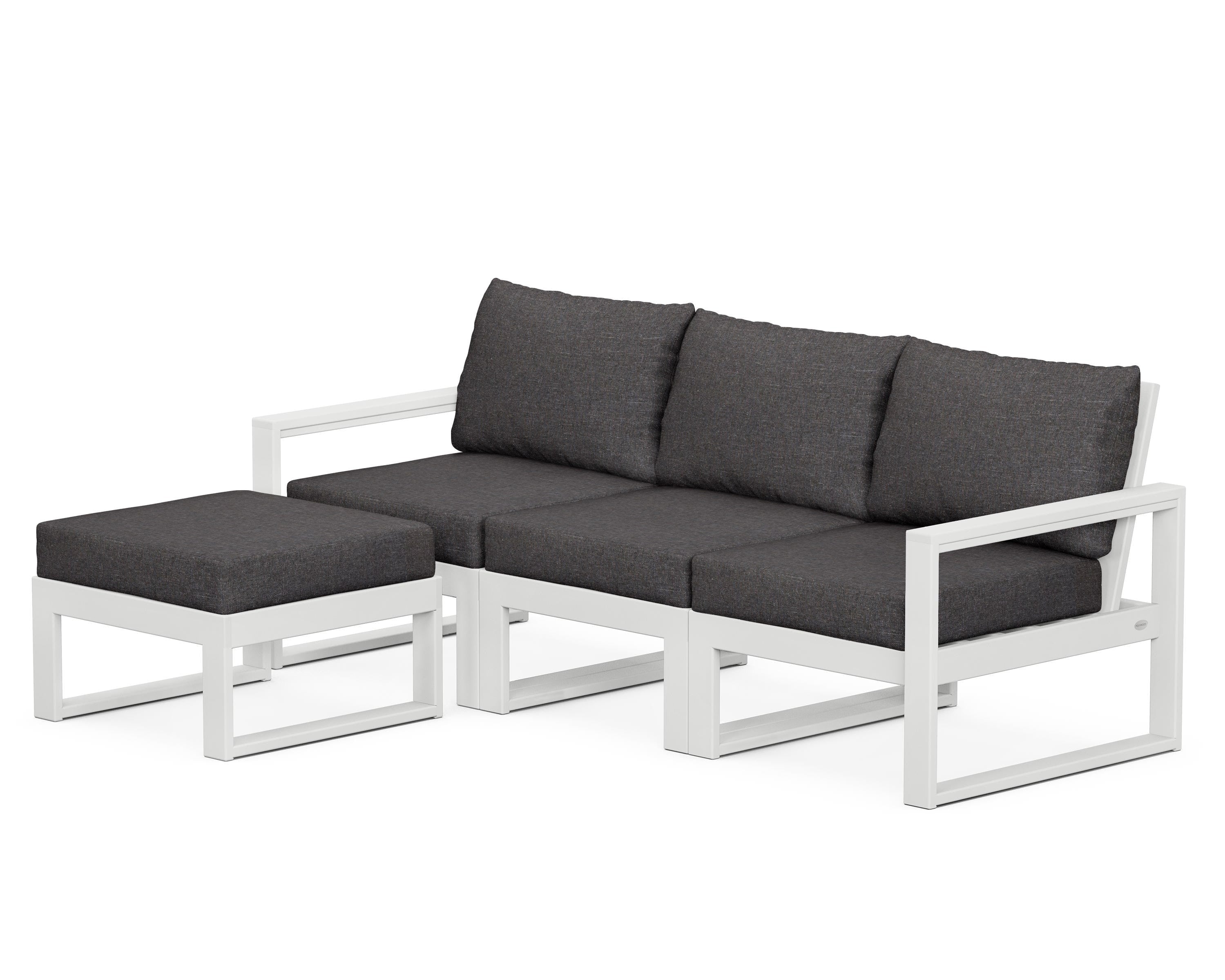 POLYWOOD® EDGE 4-Piece Modular Deep Seating Set with Ottoman in White / Ash Charcoal