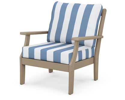 POLYWOOD® Braxton Deep Seating Chair in Vintage Sahara / Cabana Stripe Sky Blue