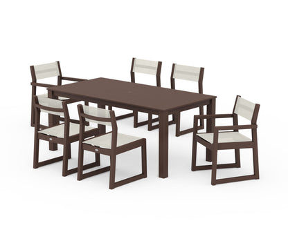 POLYWOOD® EDGE Sling 7-Piece Parsons Dining Set in Mahogany / Parchment Sling