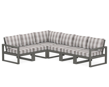 POLYWOOD® EDGE 6-Piece Modular Deep Seating Set in Slate Grey / Buffalo Plaid Grey Mist
