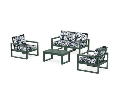 POLYWOOD® EDGE Sectional 4-Piece Deep Seating Set with Loveseat in Green / Leaf Marine Indigo