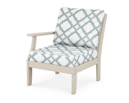 POLYWOOD® Braxton Modular Left Arm Chair in Sand / Trellis Glacier Spa