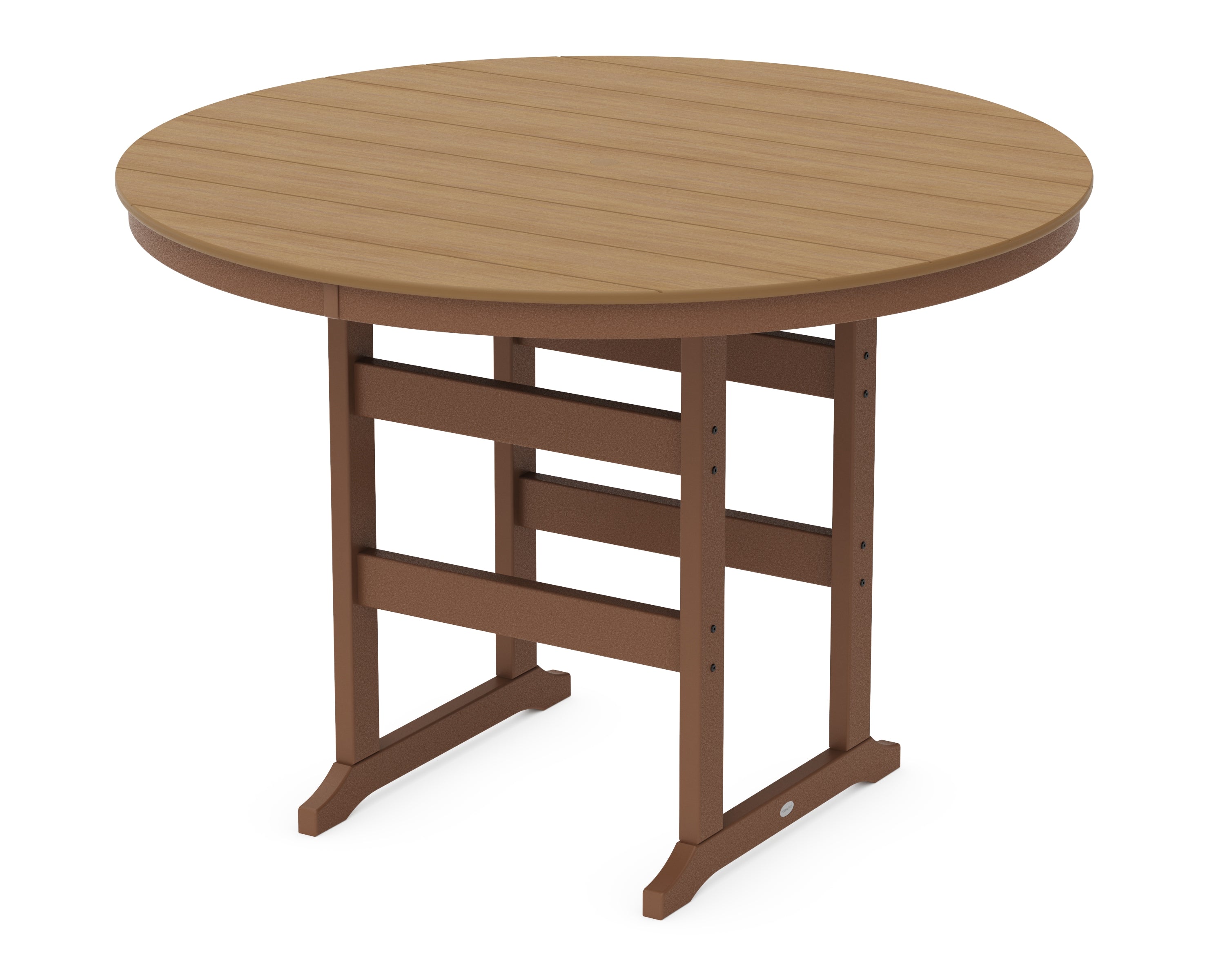 POLYWOOD® 60" Round Farmhouse Bar Table in Teak / Natural