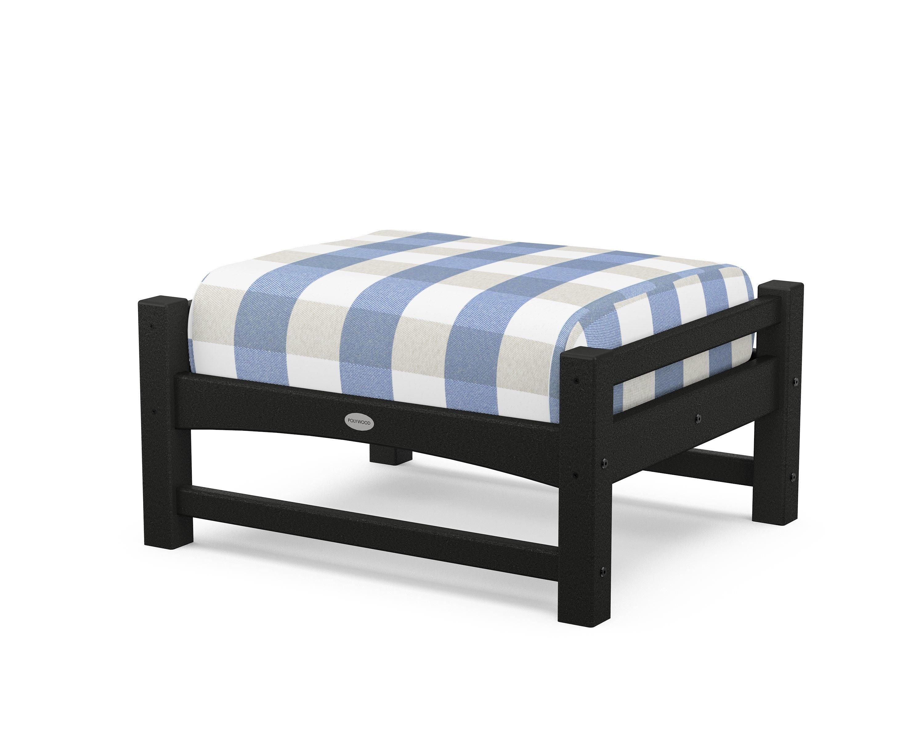 POLYWOOD® Club Ottoman in Black / Buffalo Plaid Sky Blue