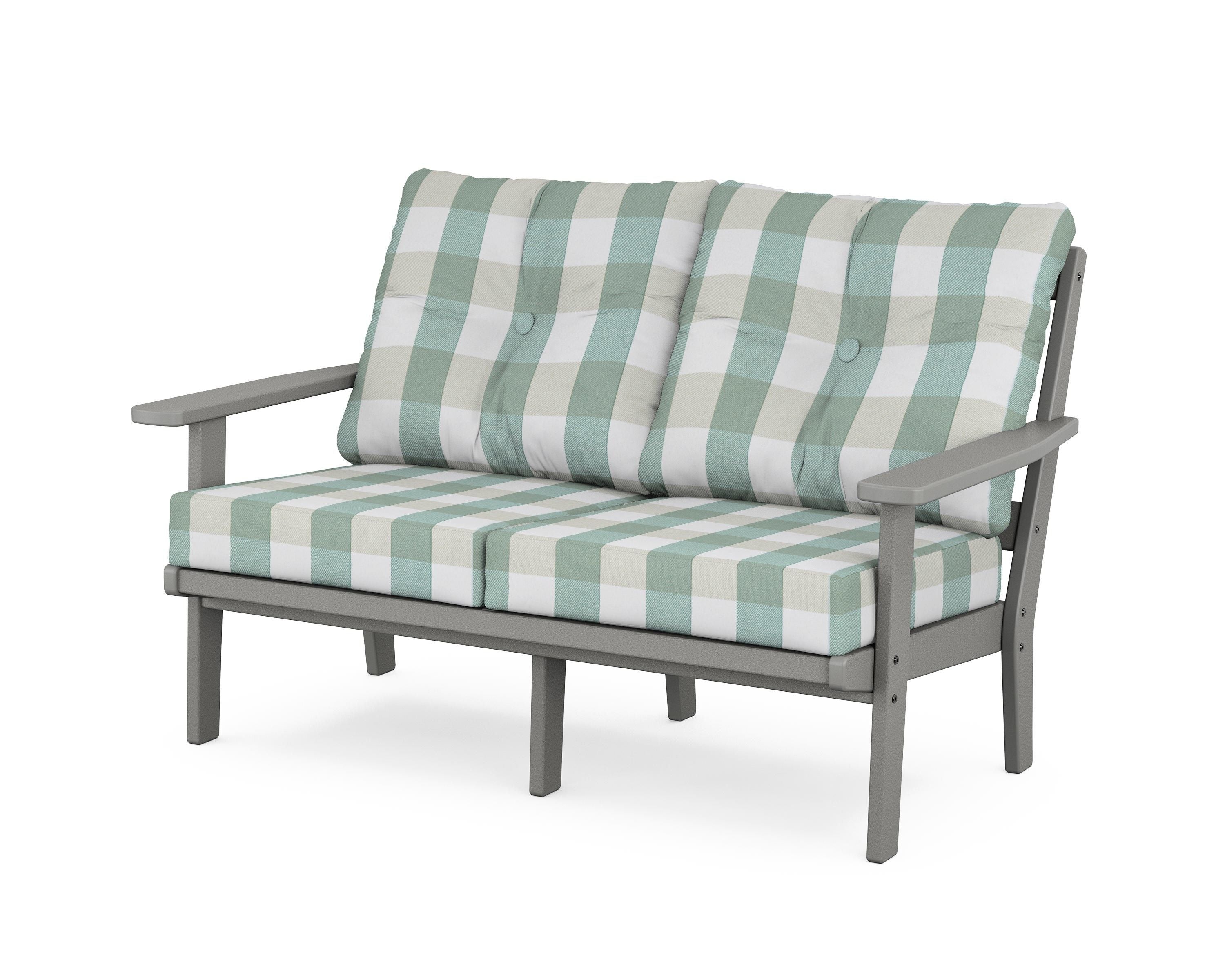 POLYWOOD® Prairie Deep Seating Loveseat in Slate Grey / Buffalo Plaid Glacier Spa