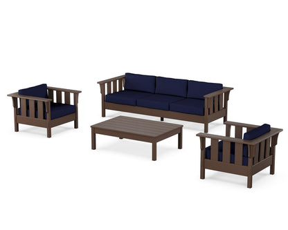 Martha Stewart by POLYWOOD® Acadia 4-Piece Deep Seating Set with Sofa in Mahogany / Navy